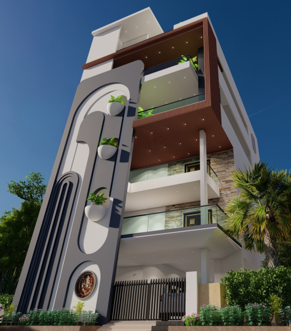 Minakshi Elevation by Archrays Architects & Interiors